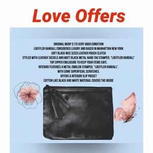 LOEFFLER RANDALL LEATHER POUCH CLUTCH SOFT BLACK NICE SIZED STYLED WITH TASSELS